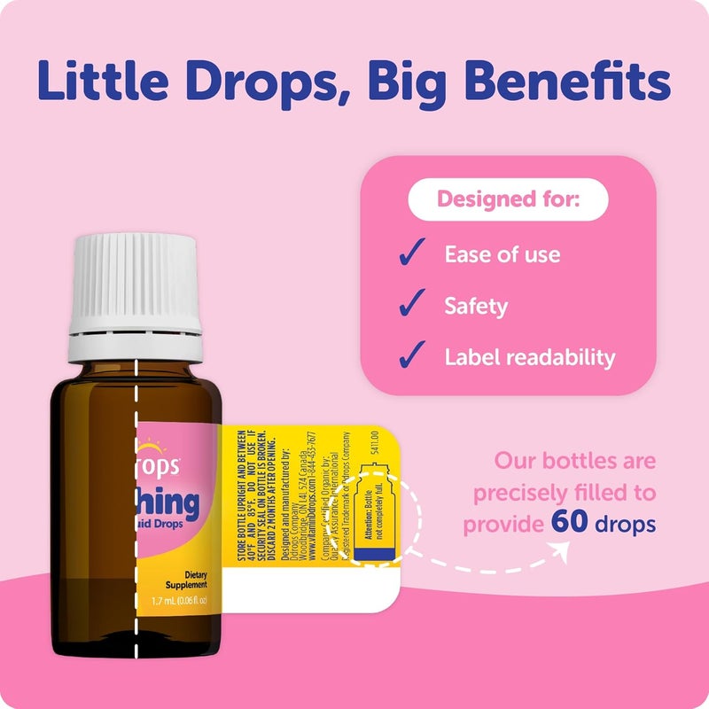 Ddrops Organic Baby Teething Liquid Drops, for Ages 3 Months+, 60 Drops, 0.06 fl oz (1.7 ml) - Image 2